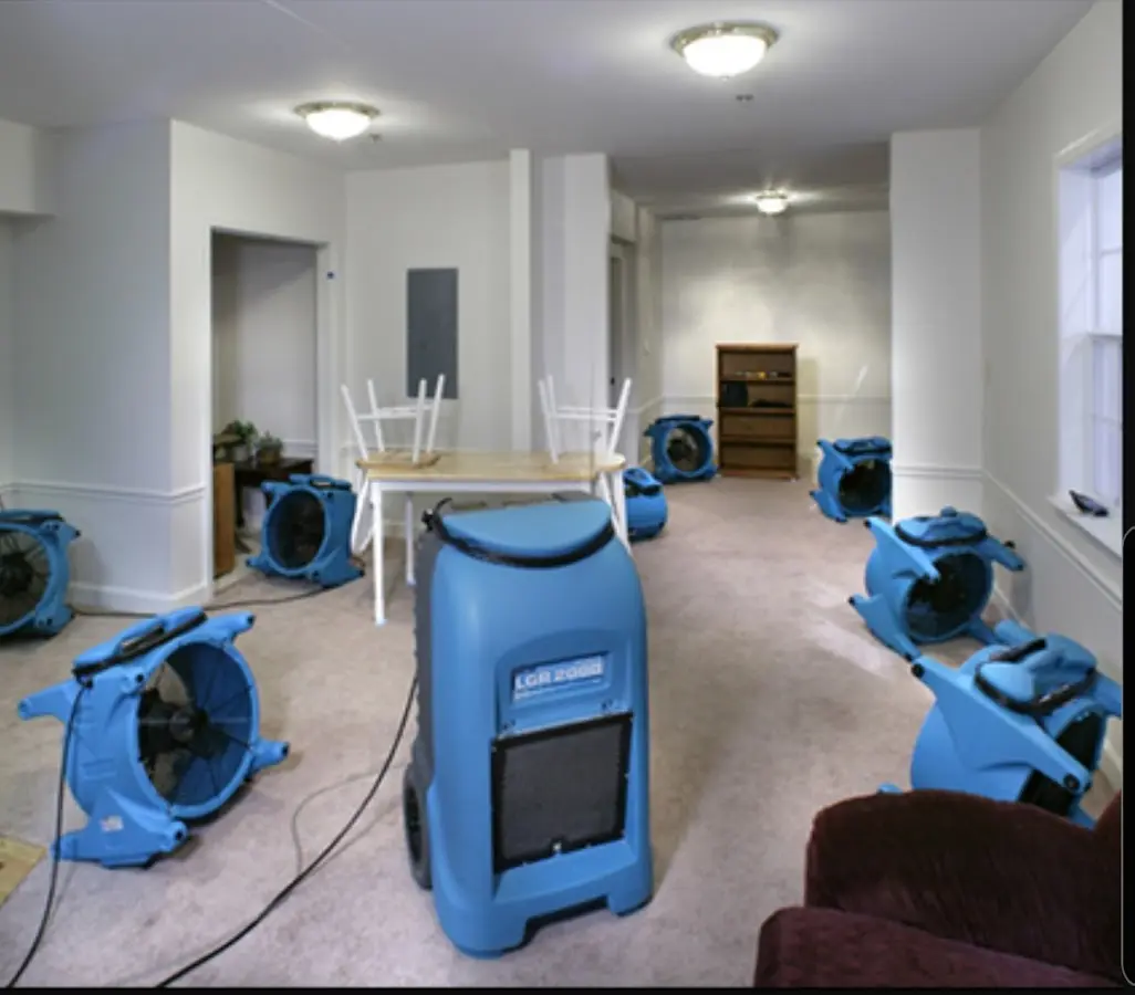 Air movers and dehumidifier setup for Water Damage Restoration in Pennsauken